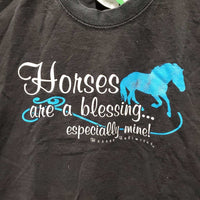 SS Hvy Cotton Shirt "Horses are a blessing" *gc, mnr hair, peeling, faded, rubs, pills
