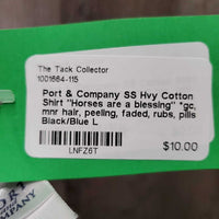 SS Hvy Cotton Shirt "Horses are a blessing" *gc, mnr hair, peeling, faded, rubs, pills
