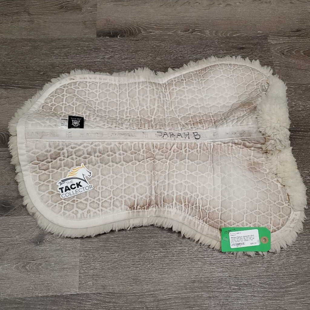 Sheepskin Quilt Hunter Half Pad *gc, cut tabs, v. clumpy, puckers, stains, mnr hair, pills, marker, dirt