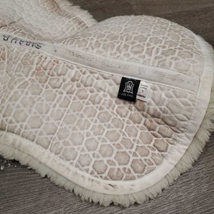 Sheepskin Quilt Hunter Half Pad *gc, cut tabs, v. clumpy, puckers, stains, mnr hair, pills, marker, dirt