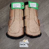 Pr Closed Front Boots, Fleece Lined, velcro *gc, hair, dirt, rubs, clumpy
