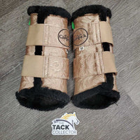 Pr Closed Front Boots, Fleece Lined, velcro *gc, hair, dirt, rubs, clumpy
