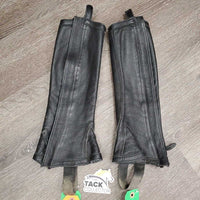 Hvy Leather Half Chaps, hvy Zips *vgc, dirt, rubs
