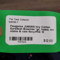 JUNIORS Hvy Cotton EuroSeat Breeches *gc, faded, mnr stains & rubs
