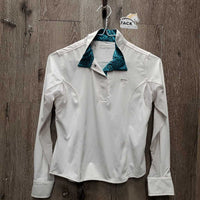 JUNIORS LS Show Sun Shirt, Magnetic Collar, 1/4 Snap up, mesh sleeves *vgc, seam puckers