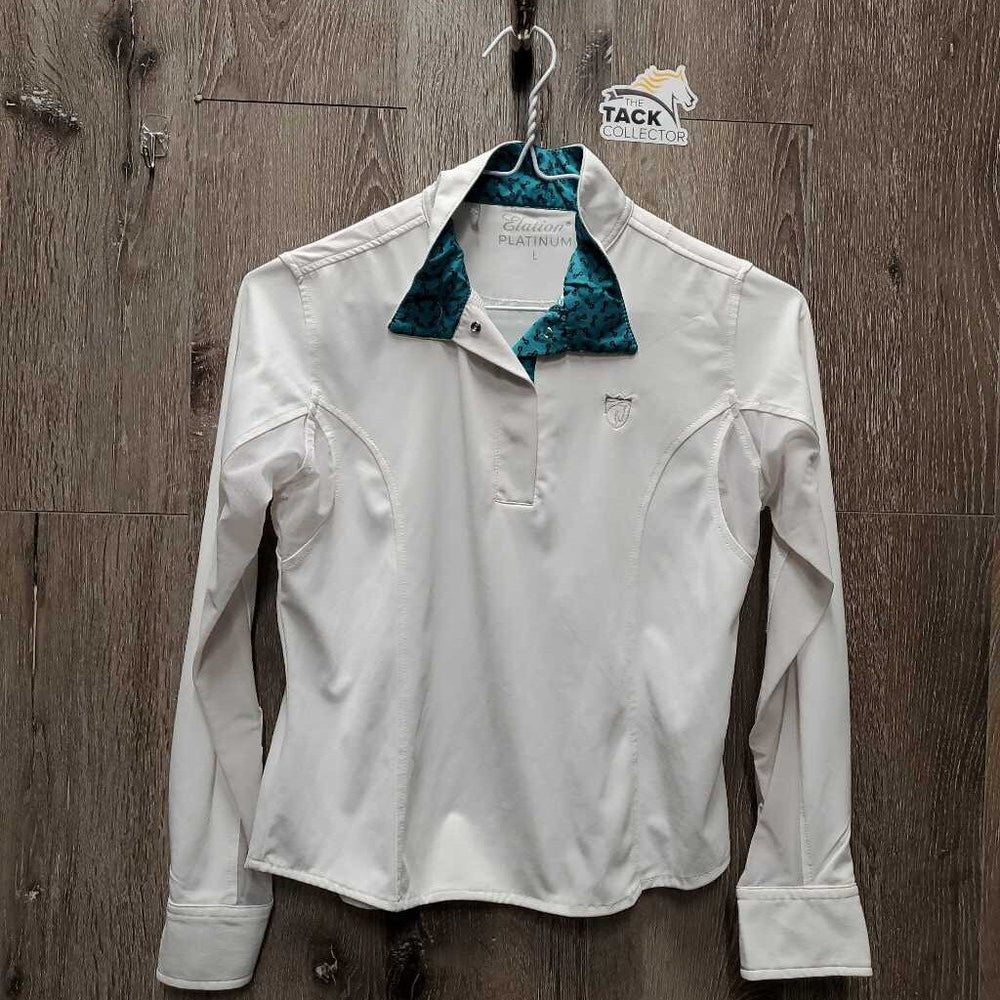 JUNIORS LS Show Sun Shirt, Magnetic Collar, 1/4 Snap up, mesh sleeves *vgc, seam puckers