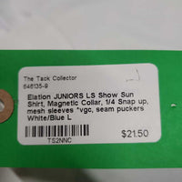 JUNIORS LS Show Sun Shirt, Magnetic Collar, 1/4 Snap up, mesh sleeves *vgc, seam puckers