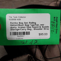 Bag Set: Rolling Helmet/Boot Bag *vgc/fair, mnr dusty, broken floor board & Saddle Storage/Carry Bag , Shoulder Strap *like new, dusty
