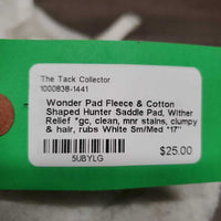 Fleece & Cotton Shaped Hunter Saddle Pad, Wither Relief *gc, clean, mnr stains, clumpy & hair, rubs
