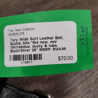 Wide Soft Leather Belt, Buckle, bits *like new, mnr film/residue, dusty & rubs
