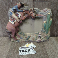 Bucking Horse Ceramic 5x7 Picture Frame *gc/fair, UNSTUCK back, stains
