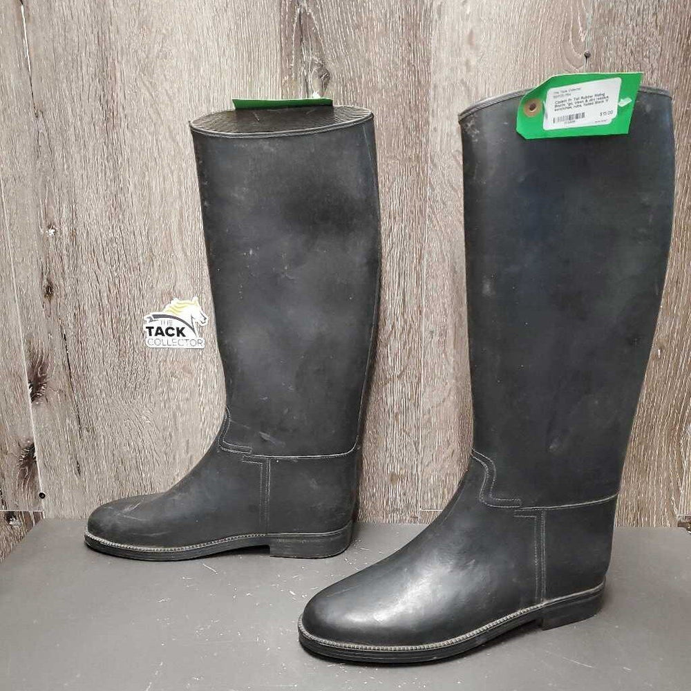 Pr Tall Rubber Riding Boots *gc, clean & dirt residue, scratches, rubs, faded