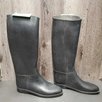 Pr Tall Rubber Riding Boots *gc, clean & dirt residue, scratches, rubs, faded