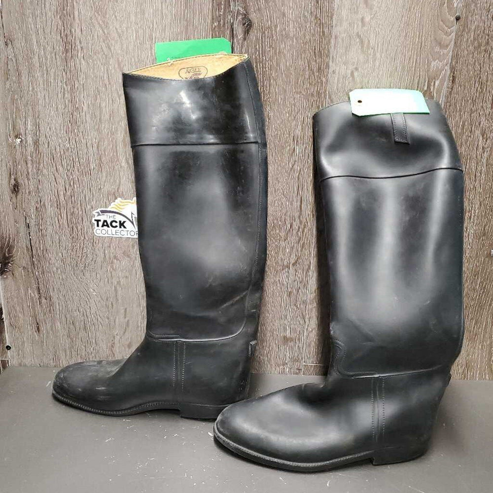Pr Tall Soft Lined Rubber Riding Boots *fair, clean & dirt, film, v.worn down heels, rubs, pills, faded, scrapes