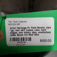 Pr Field Boots, zips *gc, mnr dirt, faded, rubs, torn edges, mnr sticky zips, unstitched, older