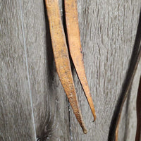Flat Leather Headstall, Curb Bit, Pr Split Reins *fair, older, stains, dry, stiff, creased, rusty, clean
