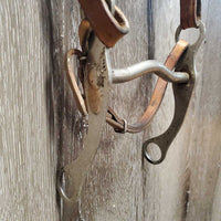 Flat Leather Headstall, Curb Bit, Pr Split Reins *fair, older, stains, dry, stiff, creased, rusty, clean
