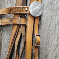 Flat Leather Headstall, Curb Bit, Pr Split Reins *fair, older, stains, dry, stiff, creased, rusty, clean
