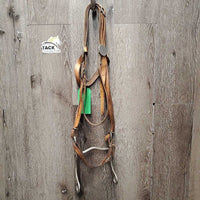 Flat Leather Headstall, Curb Bit, Pr Split Reins *fair, older, stains, dry, stiff, creased, rusty, clean

