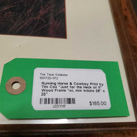 Running Horse & Cowboy Print by Tim Cox "Just for the Heck of It" Wood Frame *xc, mnr knicks