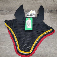 Crochet Ear Bonnet Fly Veil, piping, bling *vgc, clean, mnr hair, faded inside, curled edges