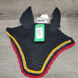 Crochet Ear Bonnet Fly Veil, piping, bling *vgc, clean, mnr hair, faded inside, curled edges