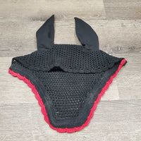 Crochet Ear Bonnet Fly Veil, piping, bling *vgc, clean, mnr hair, faded inside, curled edges