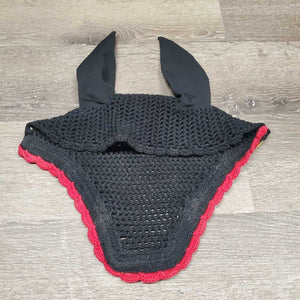 Crochet Ear Bonnet Fly Veil, piping, bling *vgc, clean, mnr hair, faded inside, curled edges
