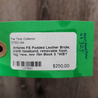 FS Padded Leather Bridle, crank noseband, removable flash, tag *new, mnr film

