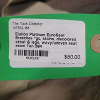 EuroSeat Breeches *gc, stains, discolored sesat & legs, wavy/uneven seat seam
