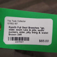 Full Seat Breeches *gc, older, seam rubs & pills, seam puckers, older, pilly lining & waist
