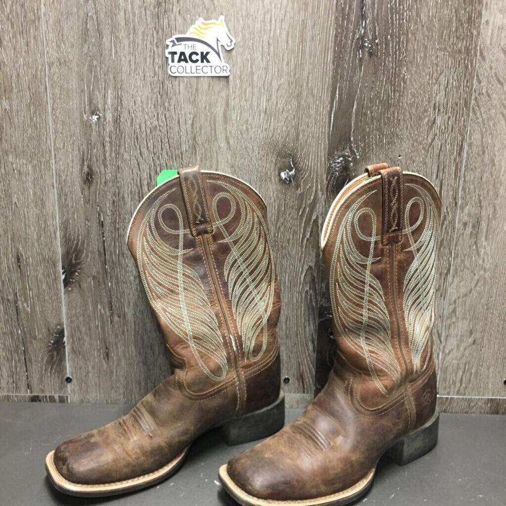 Pr Square Toe Western Boots *vgc, mnr dirt, rubs, scuffs, dents, Rt- outside cut, threads