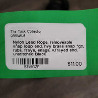 Nylon Lead Rope, removeable snap loop end, hvy brass snap *gc, rubs, frays, snags, v.frayed end, unstitched
