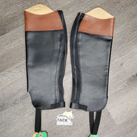 Thick Smooth Leather Half Chaps, back Zips *xc/like new, mnr dirt?stains, older? v.long elastic
