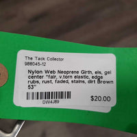 Nylon Web Neoprene Girth, els, gel center *fair, v.torn elastic, edge rubs, rust, faded, stains, dirt
