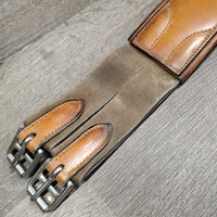 Soft Padded Leather Girth, 2x els, D Ring *vgc, stains, mnr dirt, scratches, hair & rubs, older
