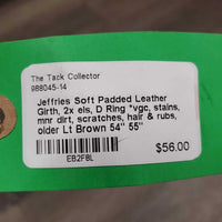 Soft Padded Leather Girth, 2x els, D Ring *vgc, stains, mnr dirt, scratches, hair & rubs, older
