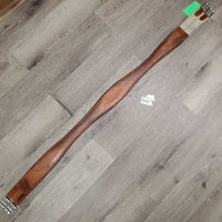 Stiff Narrow Padded Leather Girth, els *gc, edge & stitching rubs, stains, hairy seams, creases, stiff, dry, dirt, faded
