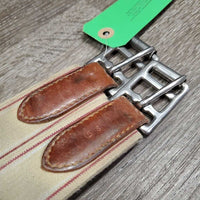 Stiff Narrow Padded Leather Girth, els *gc, edge & stitching rubs, stains, hairy seams, creases, stiff, dry, dirt, faded
