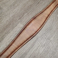 Stiff Narrow Padded Leather Girth, els *gc, edge & stitching rubs, stains, hairy seams, creases, stiff, dry, dirt, faded
