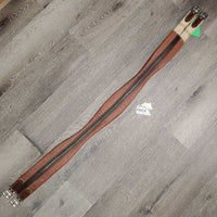 Thin Narrow Padded Leather Girth, els *gc, creases, stains, mnr dusty, thin & rubbed edges, stretched elastic
