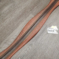 Thin Narrow Padded Leather Girth, els *gc, creases, stains, mnr dusty, thin & rubbed edges, stretched elastic
