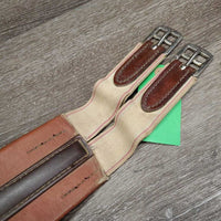 Thin Narrow Padded Leather Girth, els *gc, creases, stains, mnr dusty, thin & rubbed edges, stretched elastic
