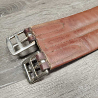 Thin Narrow Padded Leather Girth, els *gc, creases, stains, mnr dusty, thin & rubbed edges, stretched elastic
