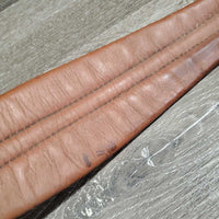 Thin Narrow Padded Leather Girth, els *gc, creases, stains, mnr dusty, thin & rubbed edges, stretched elastic
