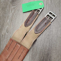 Thin Narrow Padded Leather Girth, els *gc, creases, stains, mnr dusty, thin & rubbed edges, stretched elastic
