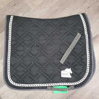 Quilt Dressage Saddle Pad, 1x piping *vgc, clean, faded, rubs, threads, residue, puckers, mnr hair
