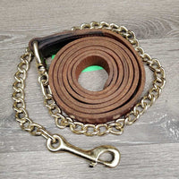 Thick Double Stitch Leather Halter, lthr lead shank, 30" chain *like new, mnr scuffs, staining
