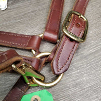 Thick Double Stitch Leather Halter, lthr lead shank, 30" chain *like new, mnr scuffs, staining
