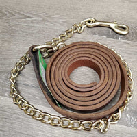 Thick Double Stitch Leather Halter, lthr lead shank, 30" chain *like new, mnr scuffs, staining
